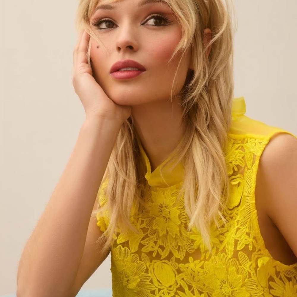 Anthropologie Maeve Yellow Floral Lace Top